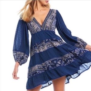Free People My Love Blue Paisley Stripe Mini Dress M